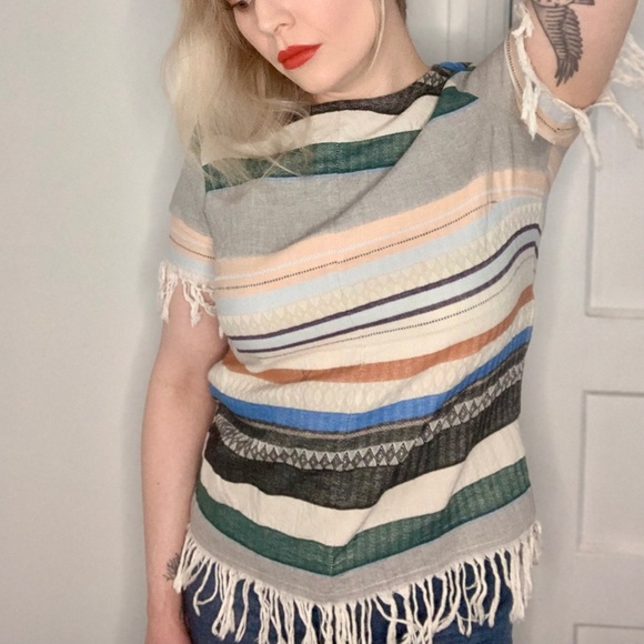 The Odells Rainbow Striped Fringe Top - Picture 3 of 9